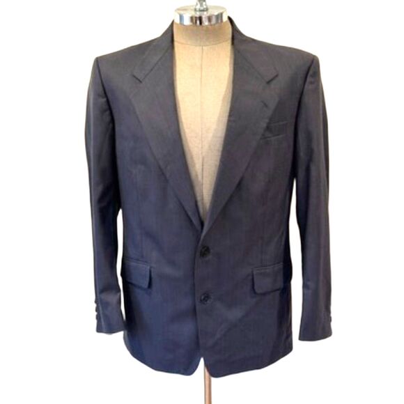Vintage Yves Saint Laurent Blue-Gray Men's Wool Blazer Suit Jacket France